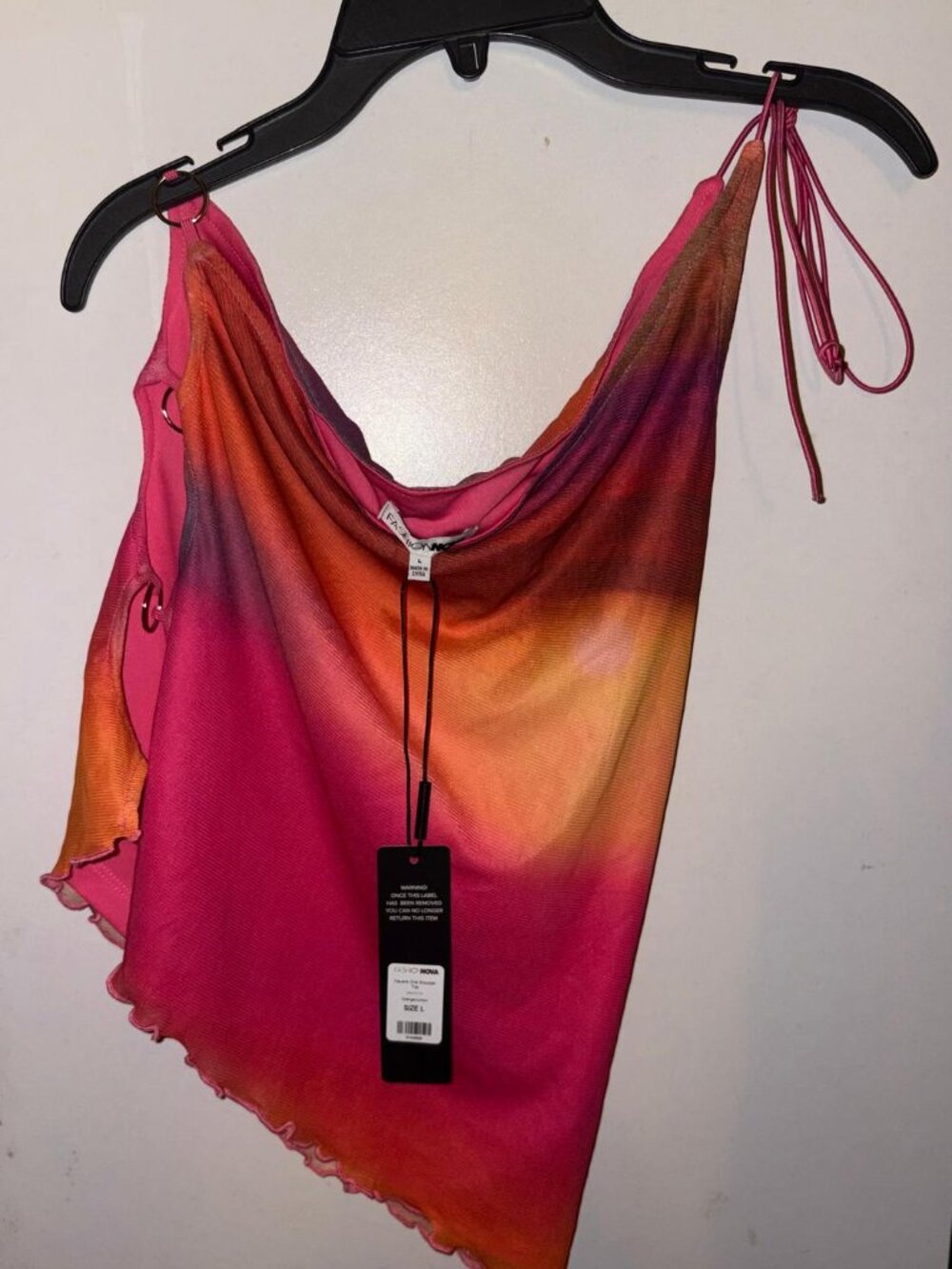 Fashion Nova Nayara One Shoulder Top | Orange/Combo | NWT | Size L - Picture 3 of 4